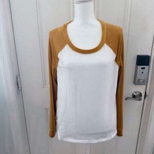 Free Press Raglan Long Sleeve Top L | White Golden Velour